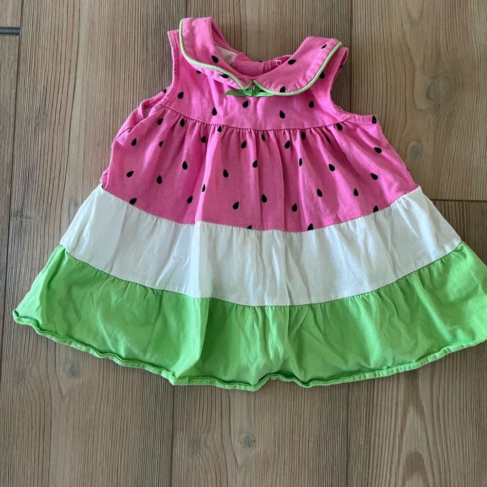Good Lad Pink White Green Watermelon Tiered Dress